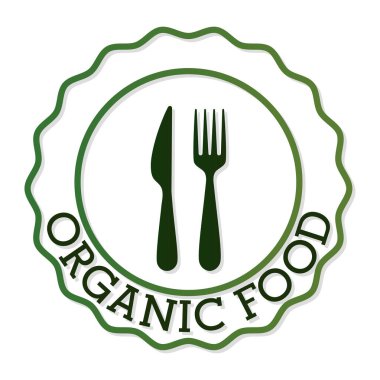 Beyaz zemin üzerinde çatal ve bıçak olan organik harfler.