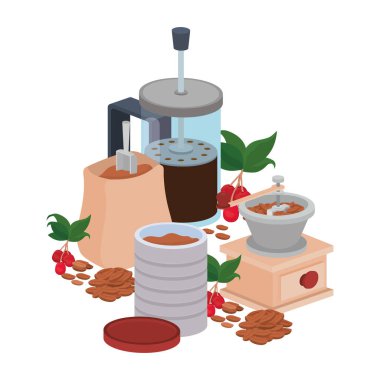 Yemek yapmak ve kahve içmek için bir takım eşyalar.