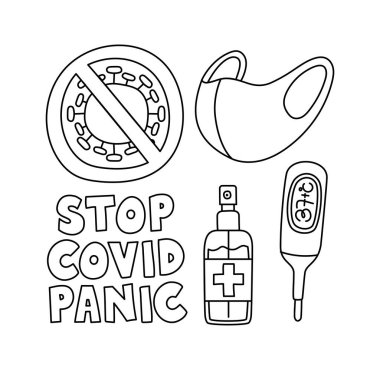 Beyaz arkaplanda covid karalama çizgisi kümesi