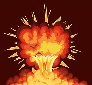 blast with fire clouds of orange color on a red background clipart