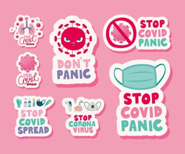 beyaz arkaplan üzerinde covid doodle grup düz