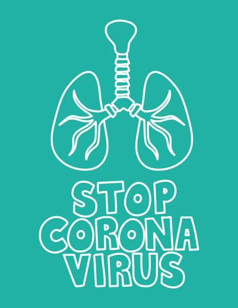 コロナウイルスの文字と肺を緑色の背景に気管で止めて — ストックベクタ