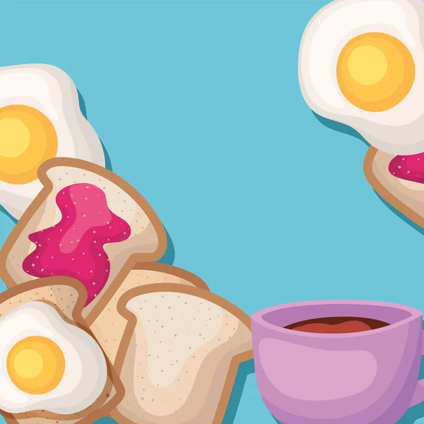 Bündel Frühstücksnahrung auf blauem Hintergrund — Stockvektor