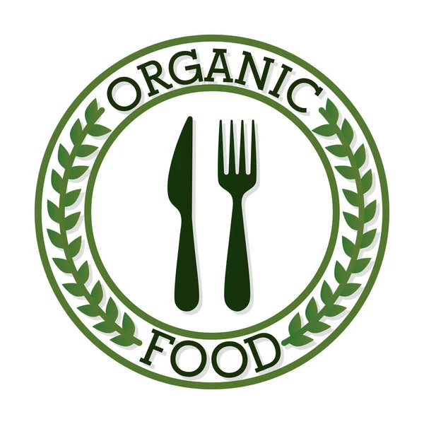 Letras de comida orgânica com um garfo e faca — Vetor de Stock