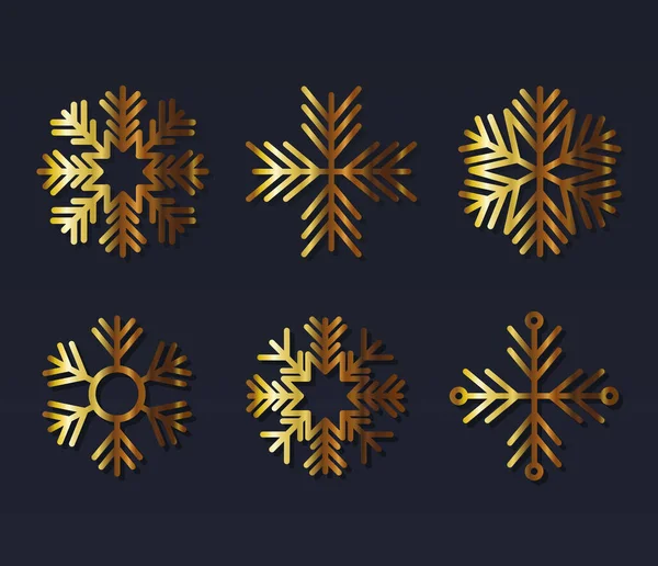 Набір сніжинок кольорового світлого золота — стоковий вектор