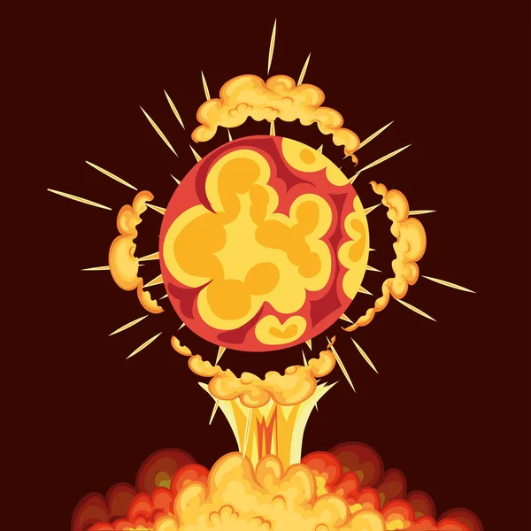 Esplosione in forma di cerchio con nuvole di colore giallo intorno a lui su sfondo rosso — Vettoriale Stock
