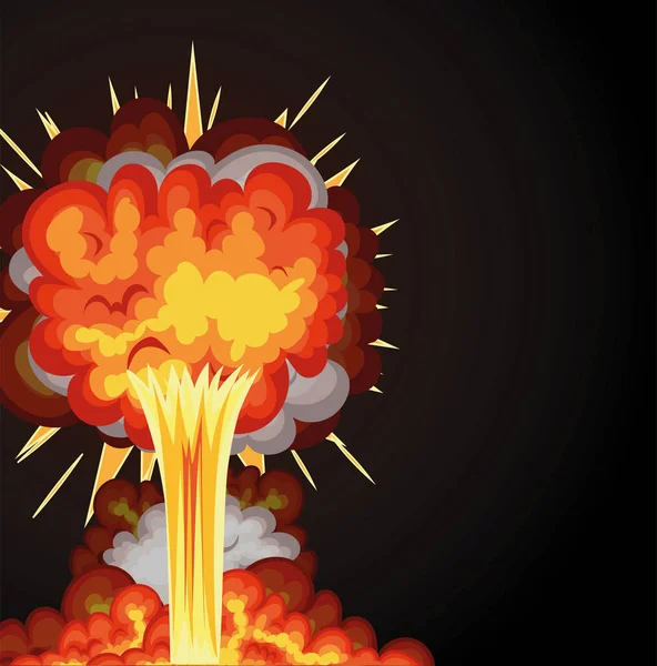 Explosión con nubes de fuego de color naranja sobre un fondo negro — Vector de stock