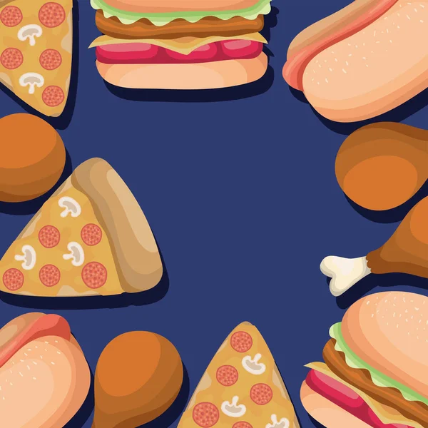 Zestawy ikon fast food na niebieskim tle — Wektor stockowy