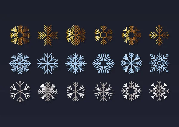 Set of snowflakes on black background — Stock Vector