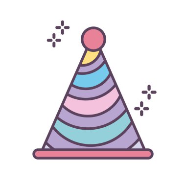 Beyaz arkaplanda renkli doğum günü şapkası