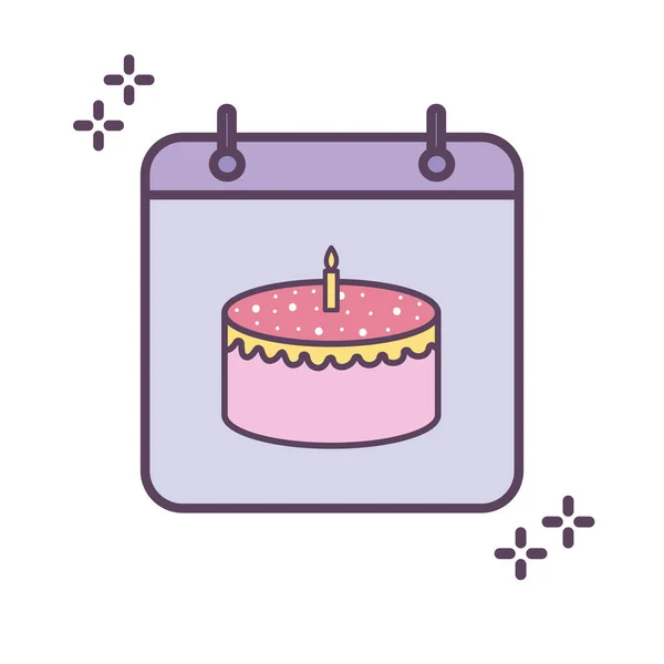 Τούρτα γενεθλίων σε ένα ημερολόγιο με μωβ χρώμα — Διανυσματικό Αρχείο