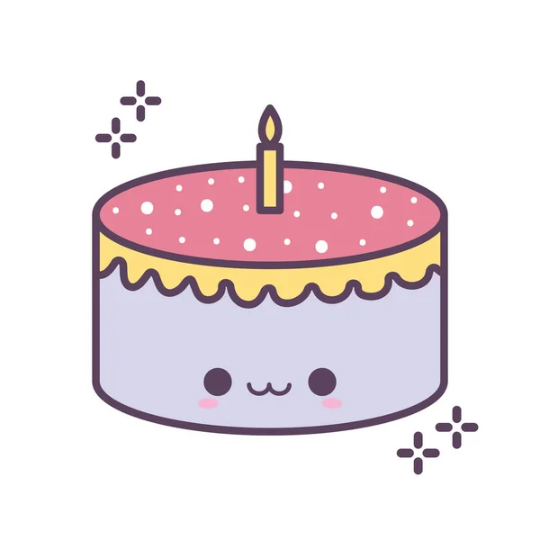 Gâteau d'anniversaire sourire de couleur rouge et rose avec une bougie sur le dessus — Image vectorielle