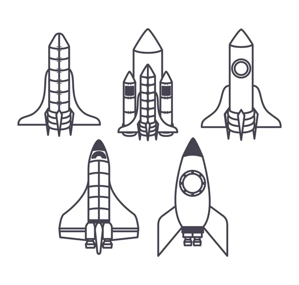 Set von fünf Raumschiffen Symbole — Stockvektor