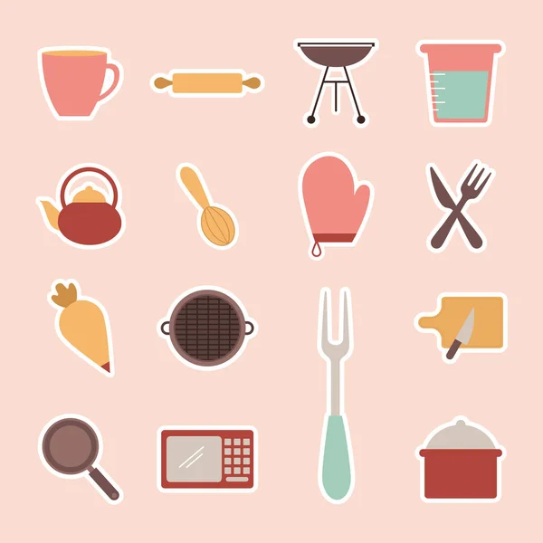 Bundle of cooking icons on a pink background — Stock Vector