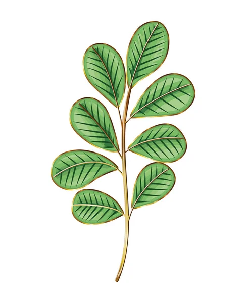 Tige de couleur or avec huit feuilles vertes sur les côtés — Image vectorielle