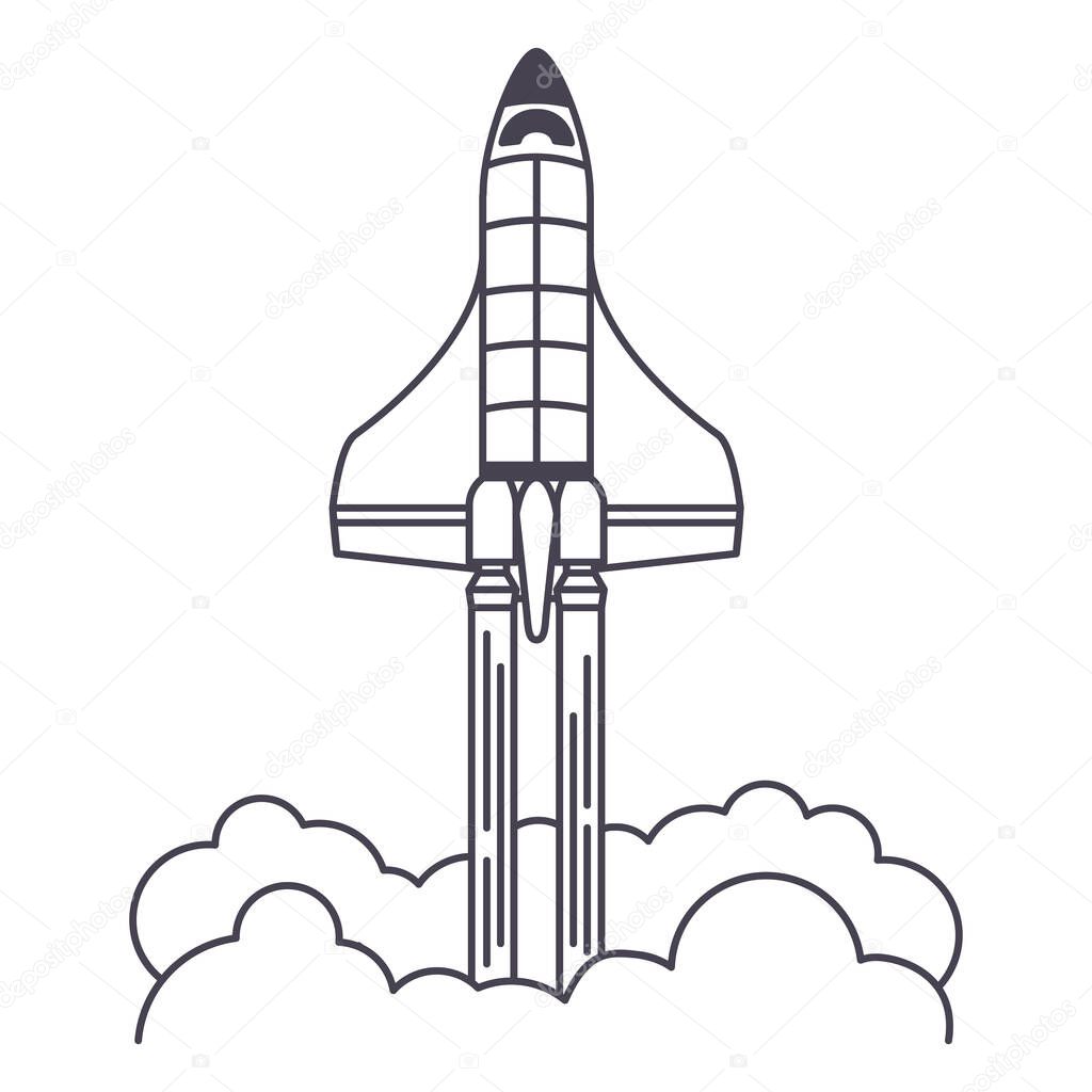 spaceship launch icon over a white background