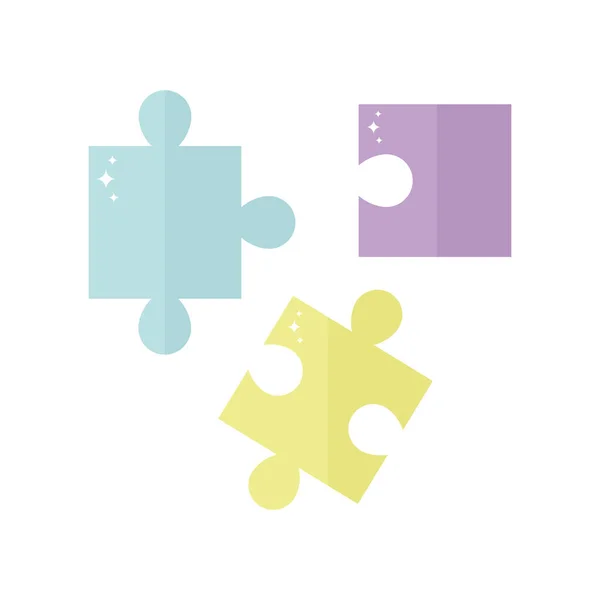 Puzzle kousky s fialovou, žlutou a modrou barvou — Stockový vektor