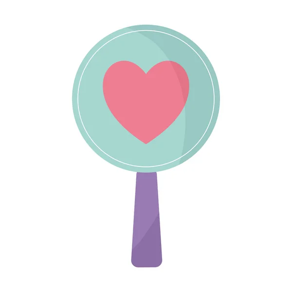 Nagyító, egy rózsaszín szív szimbólummal. — Stock Vector