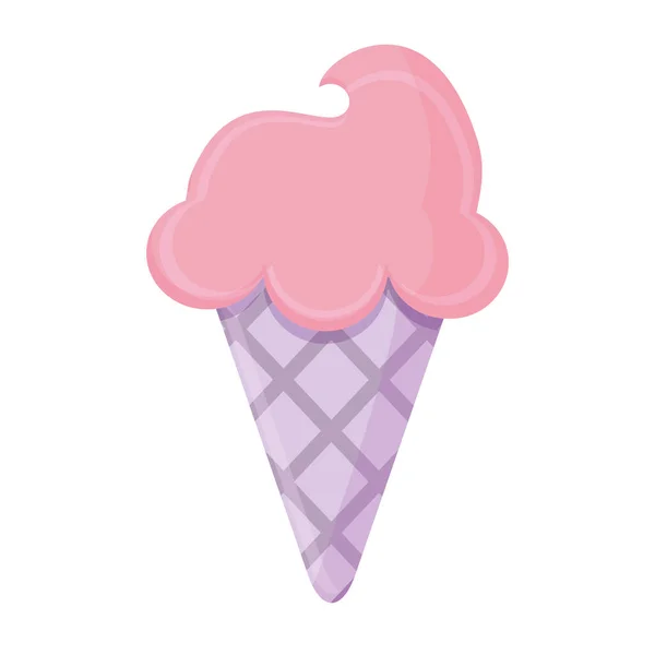 Ice cream with a pink color in a purple cone — Stock Vector