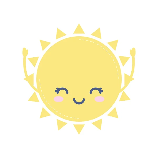 Sol sonriente icono del tiempo sobre fondo blanco — Vector de stock