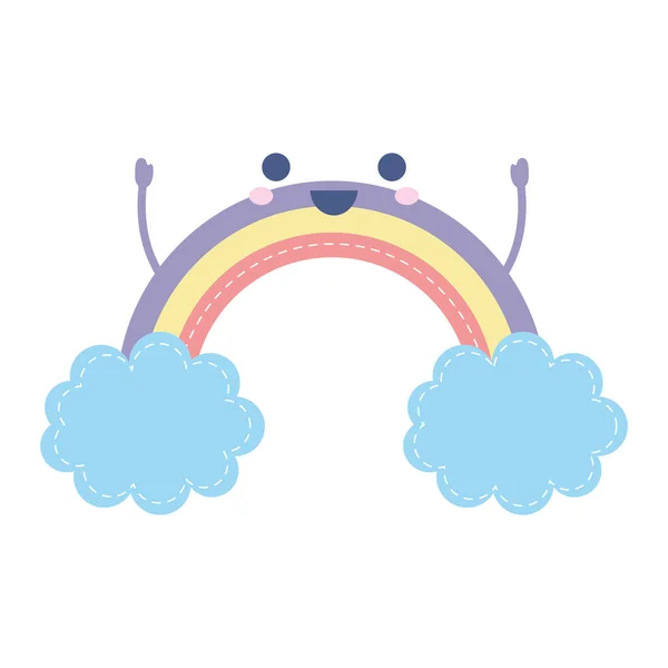 Regenboog lachend met twee blauwe wolken — Stockvector