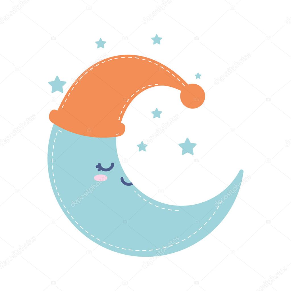 weather icon of a sleepy moon with one hat