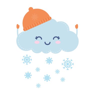 Bir şapka ve kar taneleriyle gülümseyen bulut