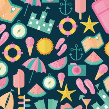 Koyu mavi arkaplanda bir grup yaz simgesi