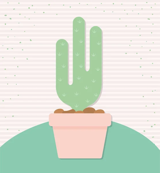 Kaktus med grön färg i en kruka på ett berg — Stock vektor
