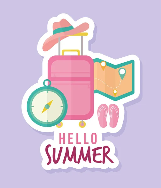 こんにちは夏のアイコンの束と夏のレタリング — ストックベクタ
