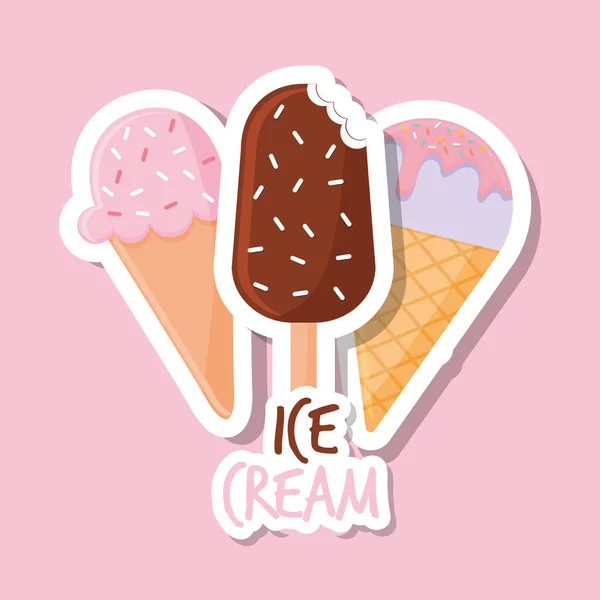 Set of ice cream icons with ice cream lettering — Stock Vector