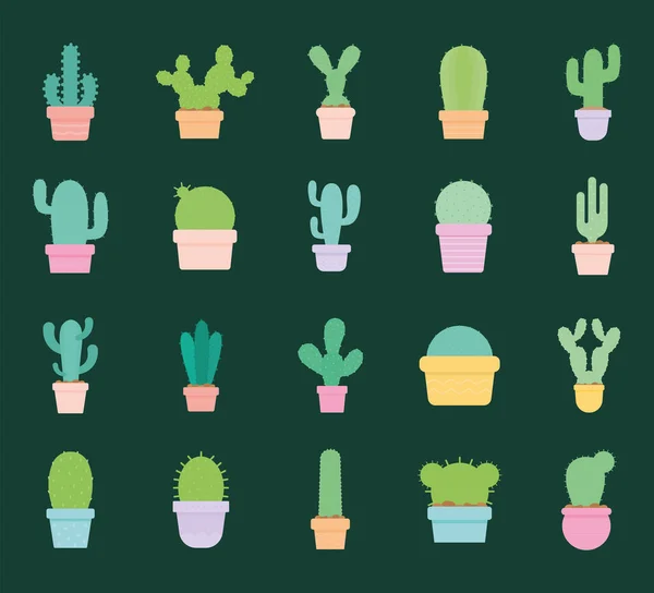 Ensemble d'icônes de cactus sur un fond vert — Image vectorielle