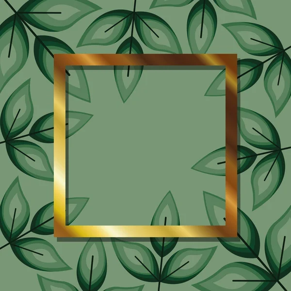 Rahmen mit goldener Farbe auf Blätterhintergrund — Stockvektor
