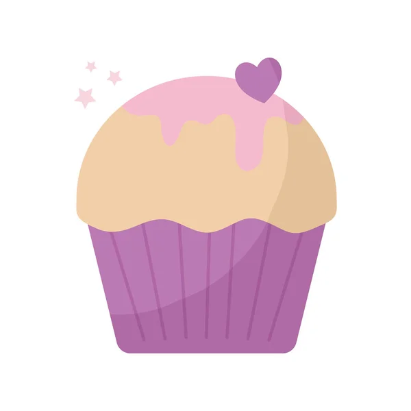 Cupcake sormontato da glassa rosa e un cuore — Vettoriale Stock
