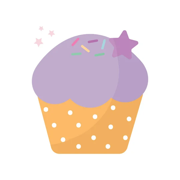 Cupcake tetején lila és egy csillag cukormáz — Stock Vector