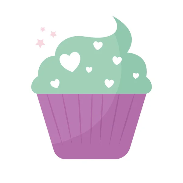 Cupcake rematado con glaseado verde y corazones — Archivo Imágenes Vectoriales