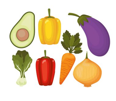 Beyaz arkaplan üzerinde vejetaryen simgeleri kümesi