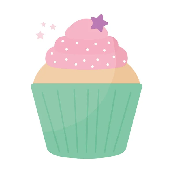 Cupcake garni de glaçage rose et étoile violette sur le dessus — Image vectorielle