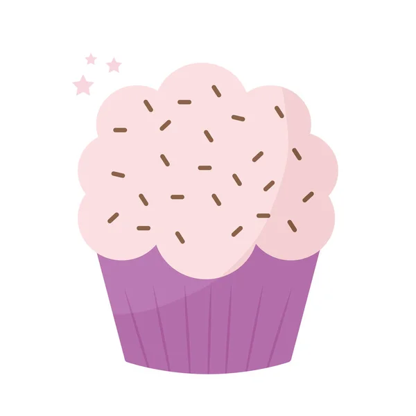 Cupcake rematado con glaseado rosa sobre un backgorund blanco — Archivo Imágenes Vectoriales