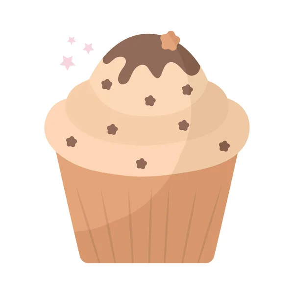 Cupcake rematado con chocolate y glaseado de estrellas — Archivo Imágenes Vectoriales