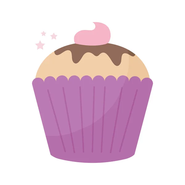Cupcake rematado con glaseado rosa con un fondo blanco — Vector de stock