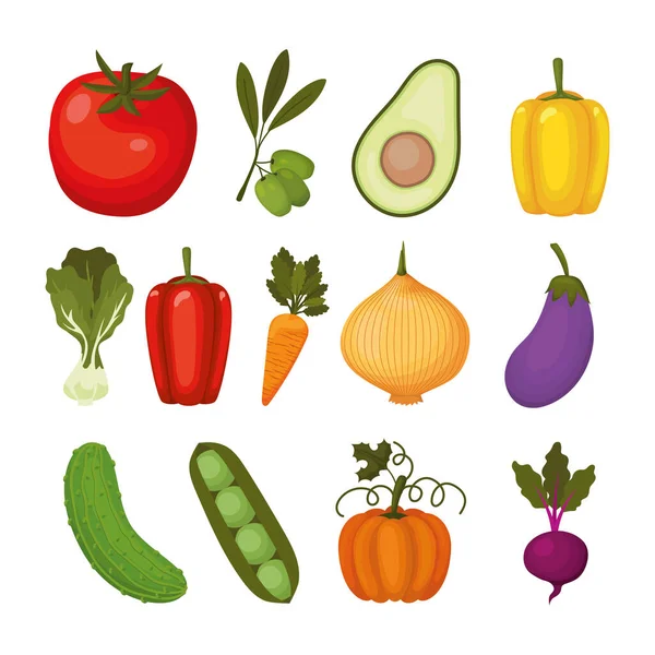 Conjunto de ícones vegatbles em um fundo branco — Vetor de Stock