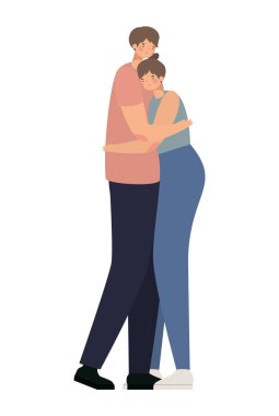 Romantik çift beyaz arka planda sarılıyor.