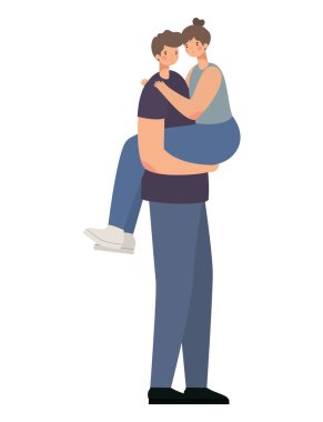 Romantik çift beyaz arka planda sarılıyor.