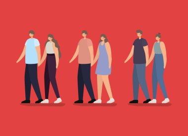 Kırmızı arkaplanda romantik çift simgeleri