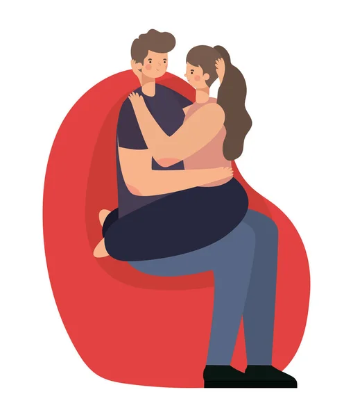 Romantic couple on a bean bag chair — Stock Vector