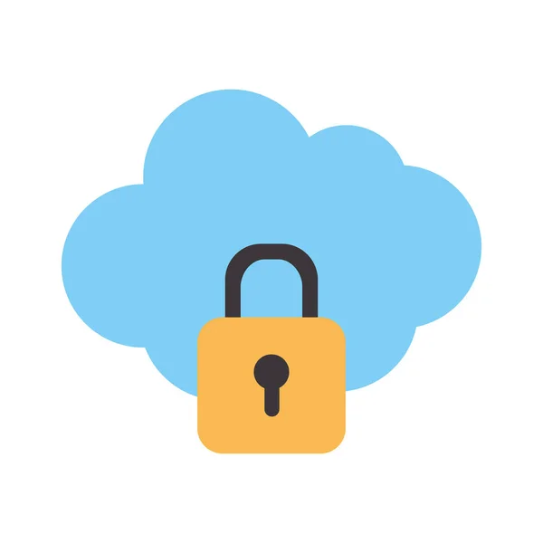 Cloud with a padlock on a white background — Stock Vector