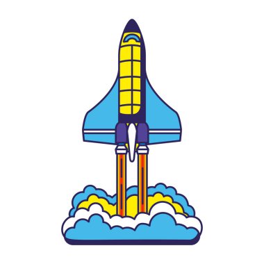 Beyaz arkaplan ile renkli roket fırlatma simgesi