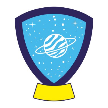 Beyaz arkaplanda satürn arması var.