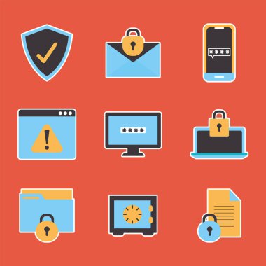 Kırmızı arkaplanda güvenlik simgeleri